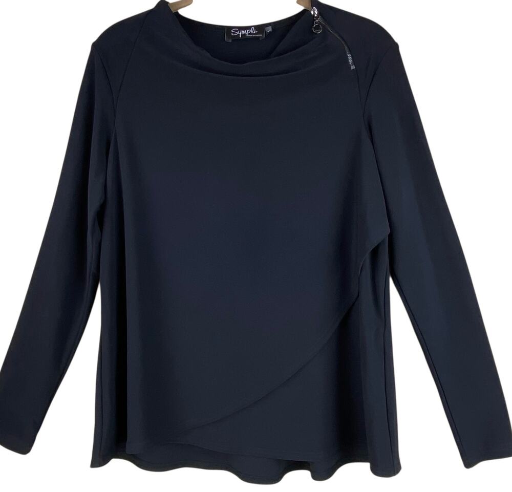 Sympli Long Sleeve Top Size 6 Black Minimalist Jersey Knit Zip Neck